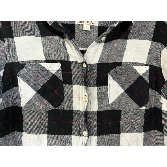Merona Womens Plaid Button Down Black & White Flannel long sleeve size small - Picture 4 of 7
